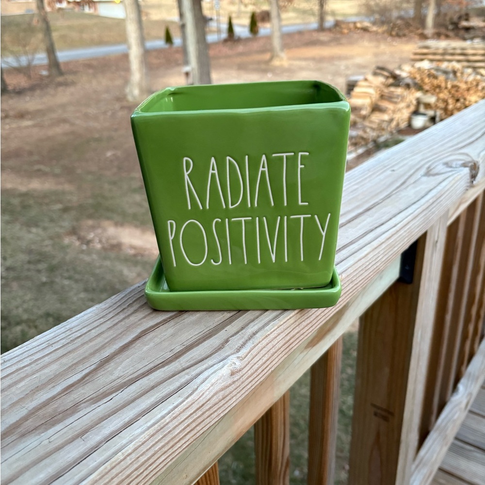 Green Ceramic Planter with Positive Message